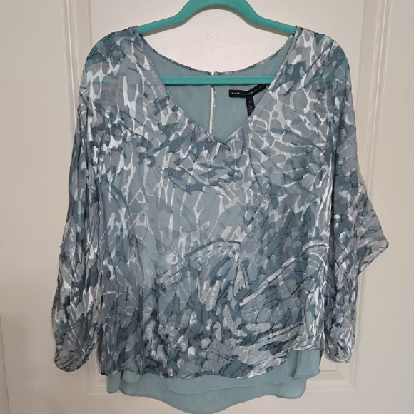 White House Black Market Tops - White House Black Market Blue Abstract Blouse